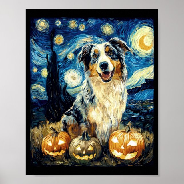 Affiche Chien berger australien mignon Halloween Jack O La (Devant)