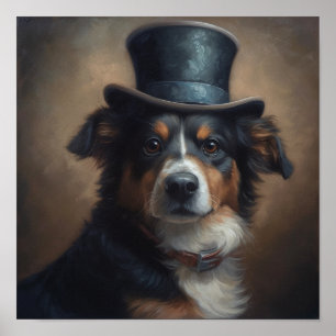 Affiche Chien Berger Australien Victorien Chapeau Haut de