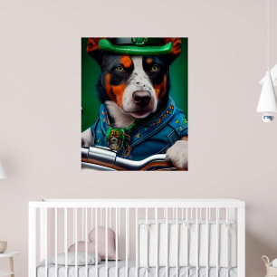 Affiche Chien Blue Heeler conduisant un vélo pour la Saint