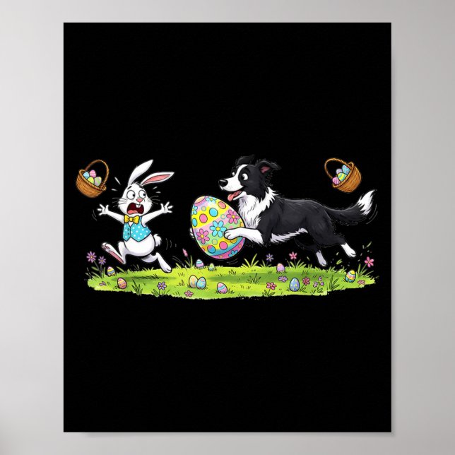Affiche Chien Border Collie drôle Lapin Œuf de Pâques Enfa (Devant)