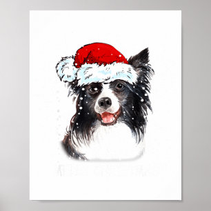 Affiche Chien Border Collie Père Noël Lumières de Noël Xma