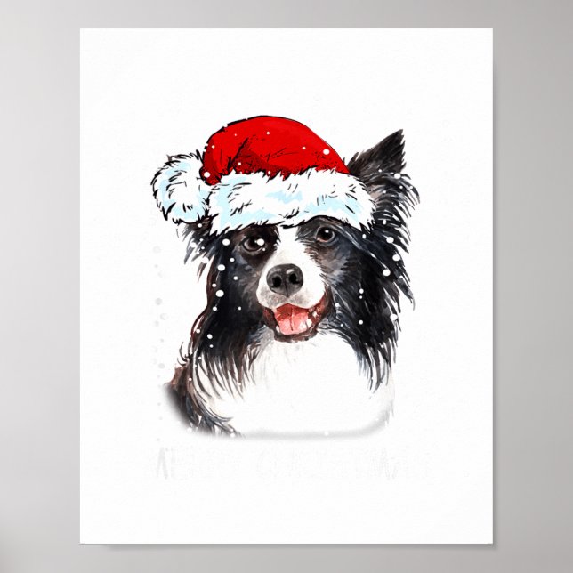 Affiche Chien Border Collie Père Noël Lumières de Noël Xma (Devant)