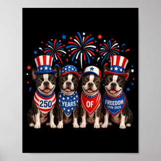 Affiche Chien Boston Terrier 250 Ans Américain 1776 2026