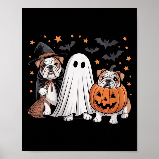 Affiche Chien Bouledogue Anglais Sorcière Fantôme Citrouil (Devant)
