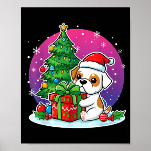 Affiche Chien bouledogue de Noël Chapeau de Père Noël Chie