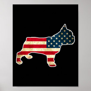Affiche Chien Bouledogue Français 4 Juillet Drapeau Améric