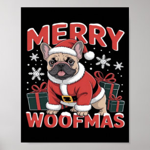 Affiche Chien Bouledogue Français Chapeau de Père Noël Joy