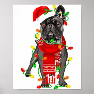 Affiche Chien Bouledogue Français Drôle Arbre de Noël Lumi