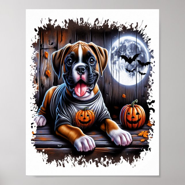Affiche Chien Boxer Halloween (Devant)