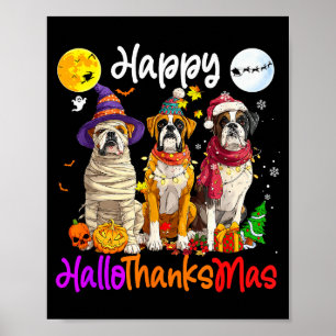 Affiche Chien Boxer Noël Thanksgiving Joyeux Halloween