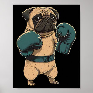 Affiche Chien Boxeur Pug Boxer Gants De Boxe Mma Kickboxer