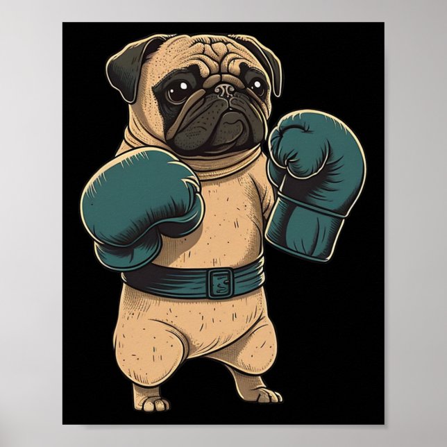 Affiche Chien Boxeur Pug Boxer Gants De Boxe Mma Kickboxer (Devant)