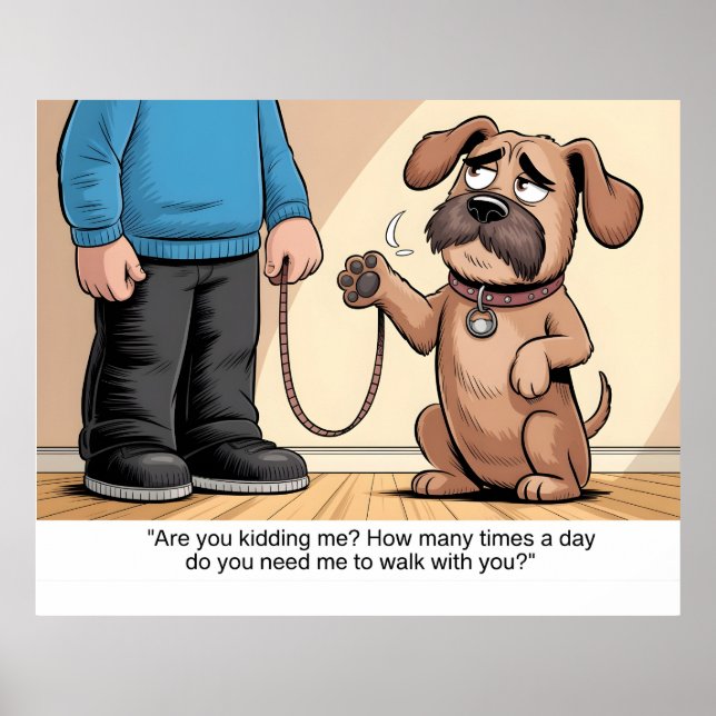 Affiche Chien Brun Grincheux Dessin Animé Drôle de Marche (Devant)