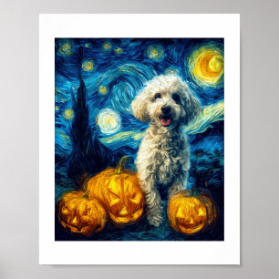 Affiche Chien Caniche Mignon Halloween Jack O Lantern Citr