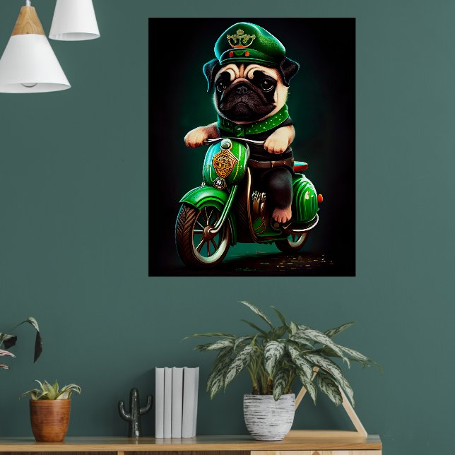 Affiche Chien Carlin conduisant un vélo pour la Saint-Patr (Salon 1)