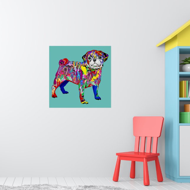 Affiche Chien carlin de style rue coloré (Pépinière 1)