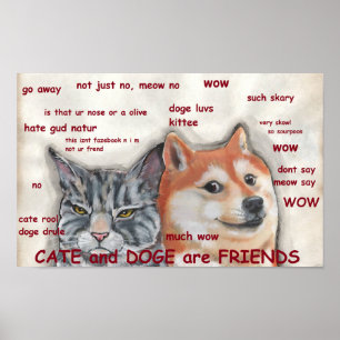Affiche Chien Chat Shiba Inu Doge Mème Drôle Amoureux Amis