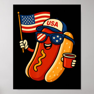Affiche Chien Chaud 4 Juillet Drôle Patriotique Drapeau Us