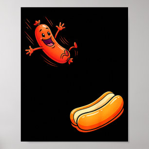 Affiche Chien chaud drôle sautant dans la saucisse de peti
