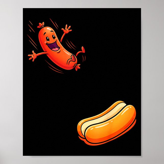 Affiche Chien chaud drôle sautant dans la saucisse de peti (Devant)