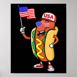 Affiche Chien chaud patriotique Drapeau américain Usa Funn