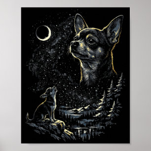 Affiche Chien Chihuahua Hurlement Lune Vintage 90s Drôle