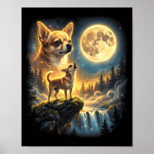 Affiche Chien Chihuahua nuit au clair de lune art Chihuahu
