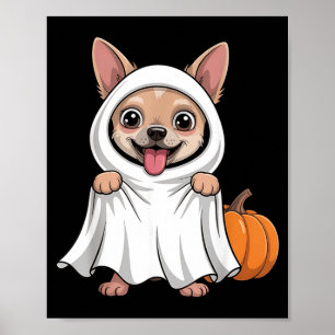 Affiche Chien Chihuahua portant un costume de fantôme blan