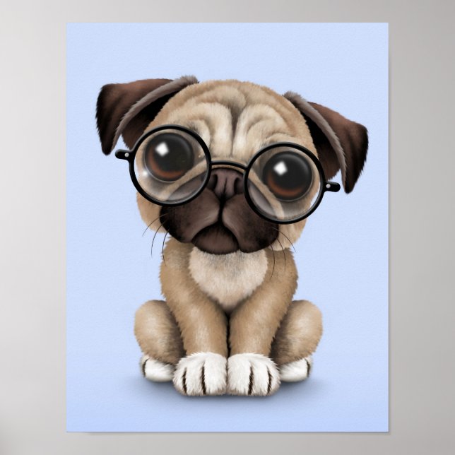 Affiche Chien chiot mignon Carlin portant des lunettes de  (Devant)