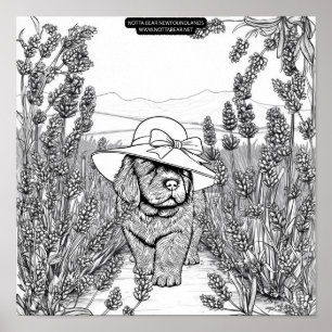 Affiche Chien chiot Terre-Neuve dans un champ de fleurs de
