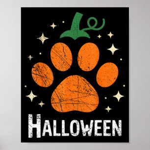 Affiche Chien Citrouille Chat Empreinte de Patte Halloween