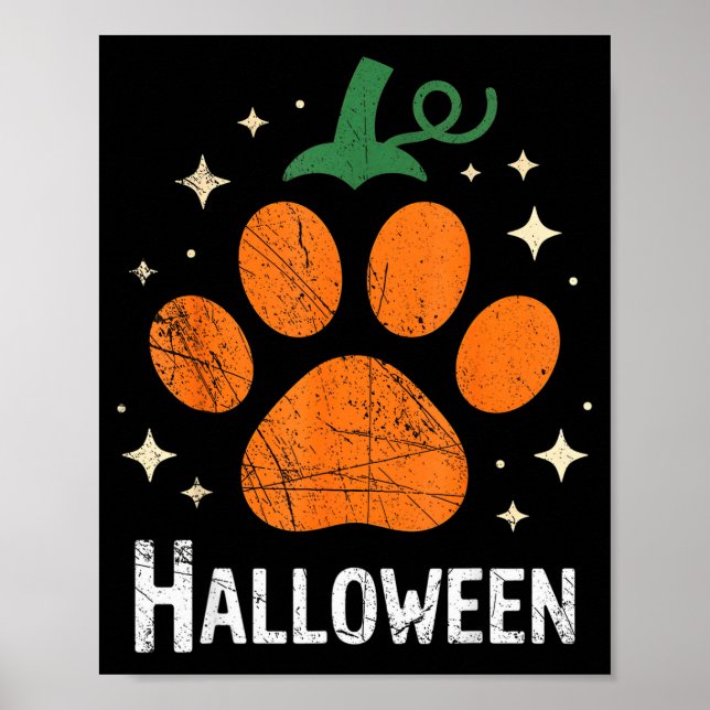 Affiche Chien Citrouille Chat Empreinte de Patte Halloween (Devant)