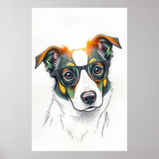Affiche Chien Cool avec Lunettes de Soleil (Devant)