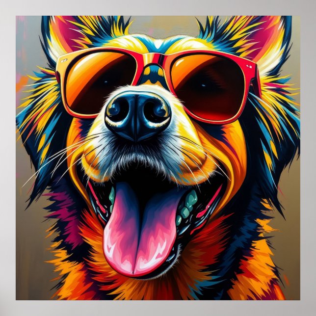 Affiche Chien Cool avec Lunettes de Soleil (Devant)
