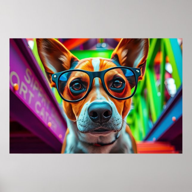 Affiche Chien Cool avec Lunettes de Soleil (Devant)