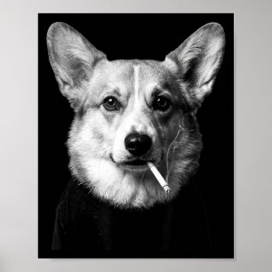 Affiche Chien corgi drôle fumant mème chien fumant cigaret