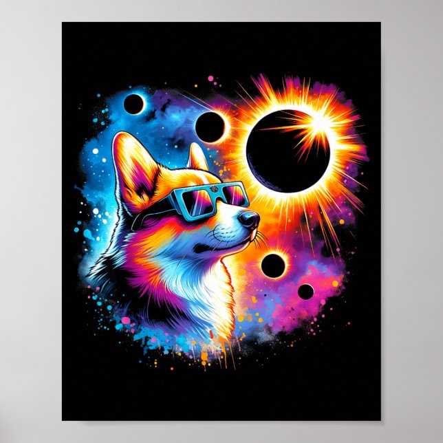 Affiche Chien Corgi Éclipse Solaire Totale (Devant)