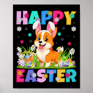 Affiche Chien Corgi Gallois Joyeuses Pâques Chasse aux œuf