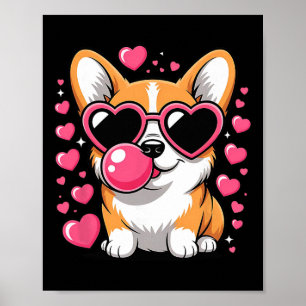Affiche Chien Corgi Mignon Cœur Lunettes Saint-Valentin Ch