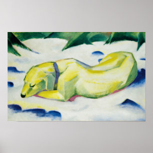 Affiche Chien couché dans la neige peinture par Franz Marc