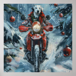 Affiche Chien dalmate équitation moto Noël