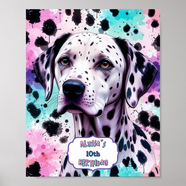 Affiche Chien dalmate rose violet turquoise Anniversaire (Devant)