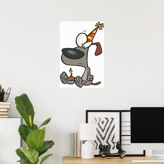 Affiche Chien d'anniversaire triste dessin animé avec gâte (Créateur téléchargé)