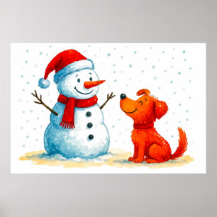 Affiche Chien de bande dessinée à l'aquarelle avec bonhomm
