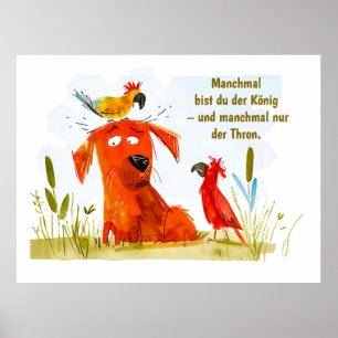 Affiche Chien de bande dessinée à l'aquarelle avec deux pe