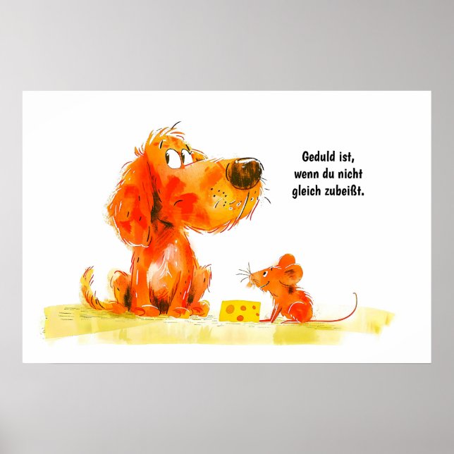 Affiche Chien de bande dessinée à l'aquarelle et souris av (Devant)