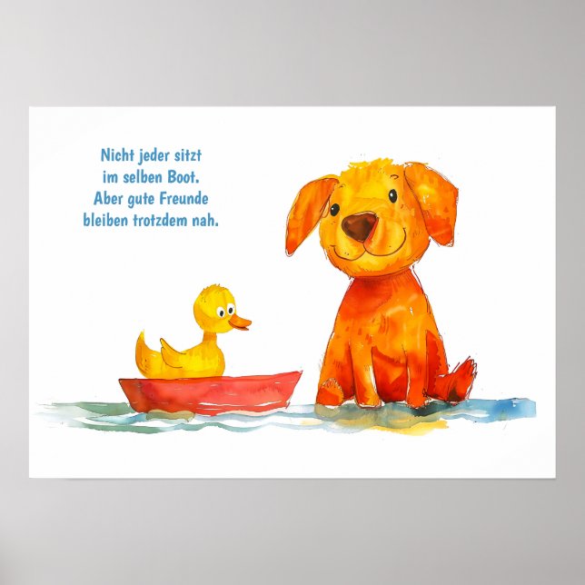 Affiche Chien de bande dessinée à l'aquarelle regardant un (Devant)
