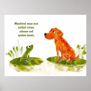 Affiche Chien de bande dessinée aquarelle et grenouille su