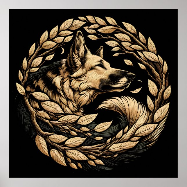 Affiche Chien de berger allemand Art flore berger allemand (Devant)