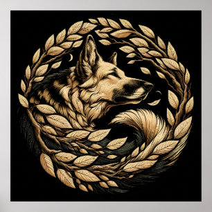 Affiche Chien de berger allemand Art flore bergers alleman